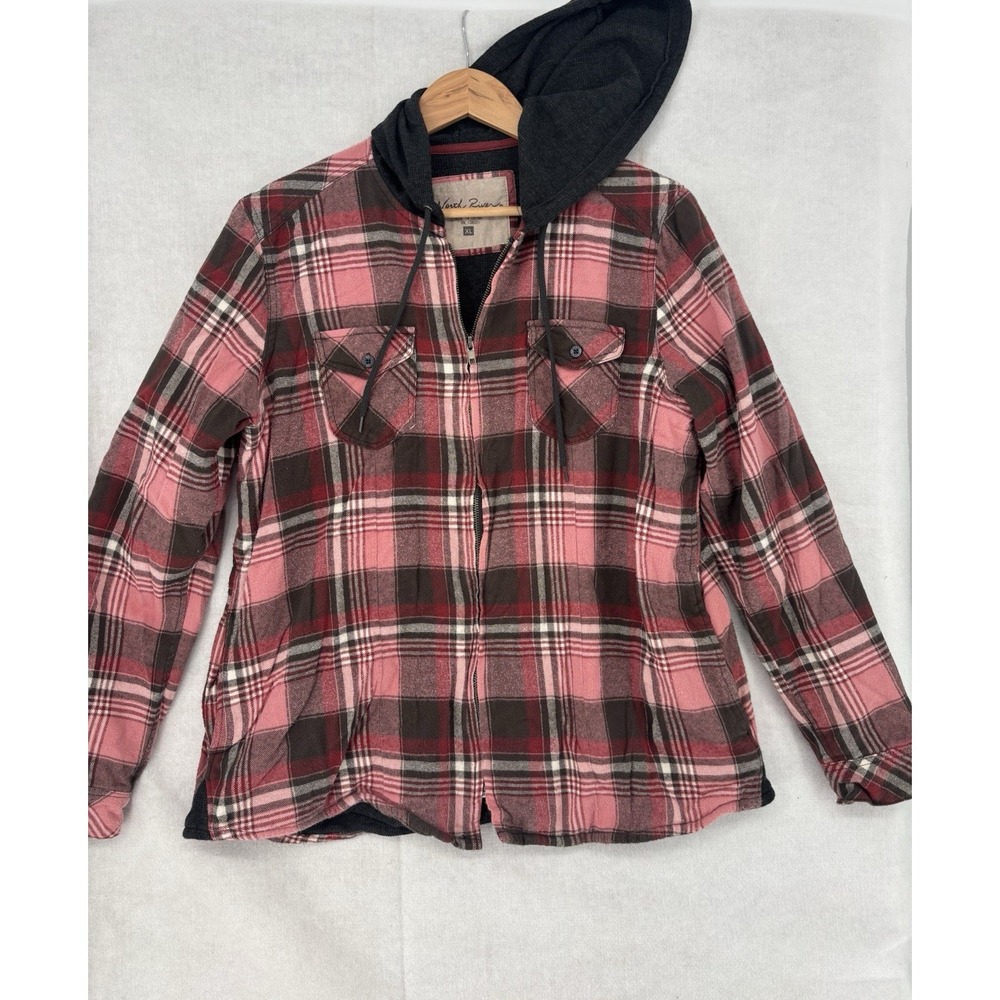 North River Outfitters Hooded Insulated Zip Plaid Flannel Shirt/Hoodie Size XL